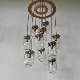 Mason Jar Chandelier, Rustic Hanging Pendant Lighting Fixture, 11 Clear Jars Cluster, Modern Bootsngus & Home Decor, Bulbs Included - thumbnail 4