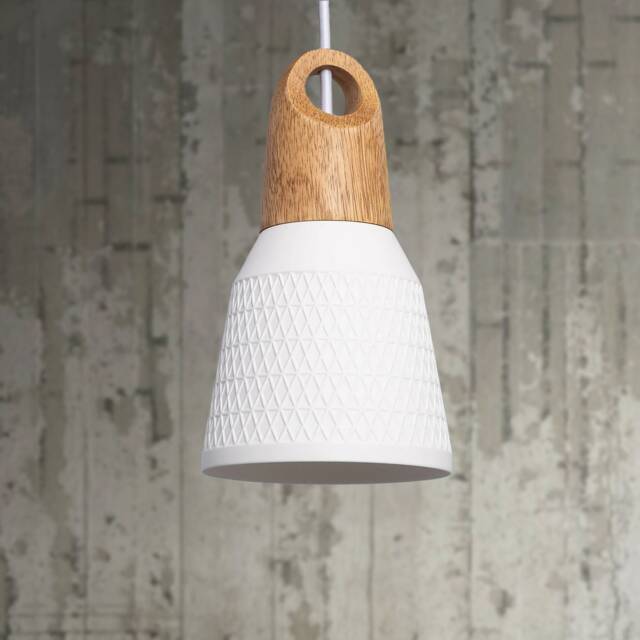 Lara - Scandinavian Wood Hanging Fixture Ceramic Pendant Light Shade Modern Nordic Home Decor - image 1