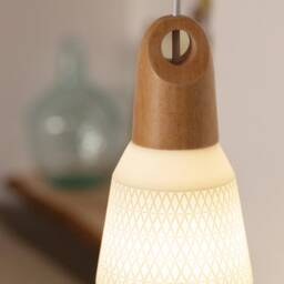 Lara - Scandinavian Wood Hanging Fixture Ceramic Pendant Light Shade Modern Nordic Home Decor - thumbnail 3