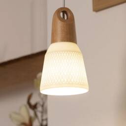 Lara - Scandinavian Wood Hanging Fixture Ceramic Pendant Light Shade Modern Nordic Home Decor - thumbnail 2