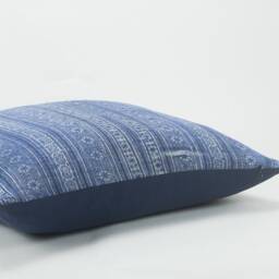 Vintage Indigo Hemp Pillow Cover - Hmong Batik Throw Cushion, 20x20 - thumbnail 4