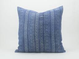 Vintage Indigo Hemp Pillow Cover - Hmong Batik Throw Cushion, 20x20 - thumbnail 1