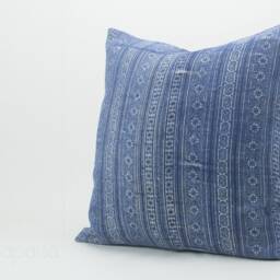 Vintage Indigo Hemp Pillow Cover - Hmong Batik Throw Cushion, 20x20 - thumbnail 2