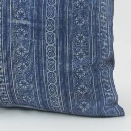 Vintage Indigo Hemp Pillow Cover - Hmong Batik Throw Cushion, 20x20 - thumbnail 3