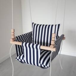 Schaukel, Balan??oire, Indoor Outdoor Baby Swing, Toddler Toy, Hammock, Fabric First Birthday Gift, 100% Handmade, Navy White Stripes - thumbnail 2