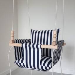 Schaukel, Balan??oire, Indoor Outdoor Baby Swing, Toddler Toy, Hammock, Fabric First Birthday Gift, 100% Handmade, Navy White Stripes - thumbnail 3