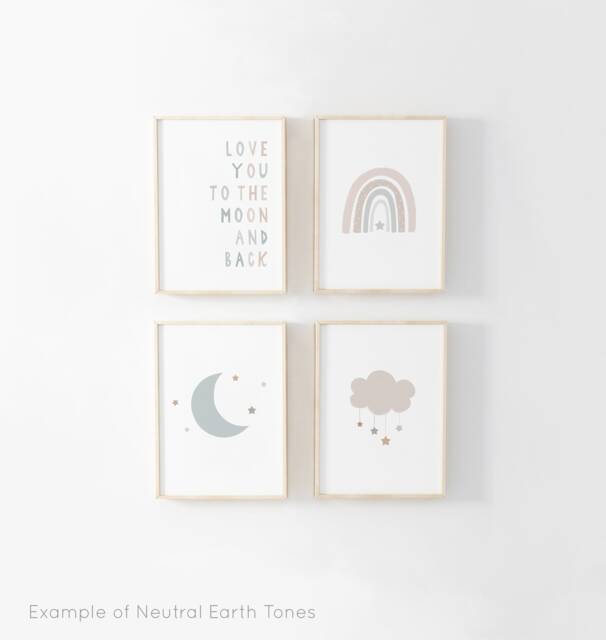 Gender Neutral Cloud Moon Stars Rainbow Prints - Set Of 4, Love You To The & Back, Baby Boy Print, Nursery Prints, Wall Art - image 1