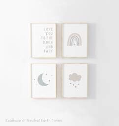Gender Neutral Cloud Moon Stars Rainbow Prints - Set Of 4, Love You To The & Back, Baby Boy Print, Nursery Prints, Wall Art - thumbnail 1