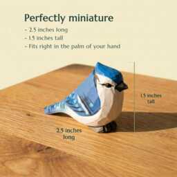 Blue Jay Wooden Figurine - Hand-Carved Bird Statue Miniature Nature Decor Gift - thumbnail 2