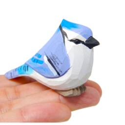 Blue Jay Wooden Figurine - Hand-Carved Bird Statue Miniature Nature Decor Gift