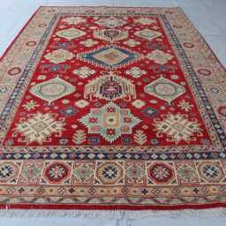 7x10 Ft New Red Kazak Hand Knotted Rug, Afghan Luxury Area Rug, Medallion Geometric Carpet, Rug For Livingroom - thumbnail 2