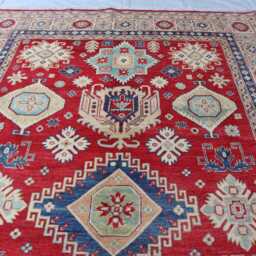 7x10 Ft New Red Kazak Hand Knotted Rug, Afghan Luxury Area Rug, Medallion Geometric Carpet, Rug For Livingroom - thumbnail 3