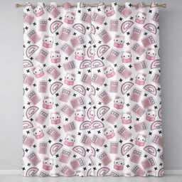 Cute Kawaii Maths Cat Calculator Ruler White Seamless Pattern Readymade Eyelet Ring Top Thermal 100% Blackout Curtains - thumbnail 2