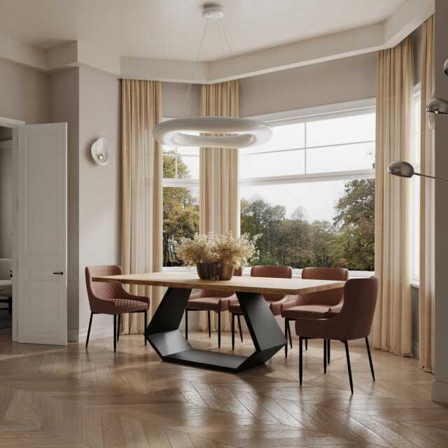 Hardwood Solid Oak Dining Table With Steel Base - Industrial Rustic Handmade Kitchen 047 - image 1