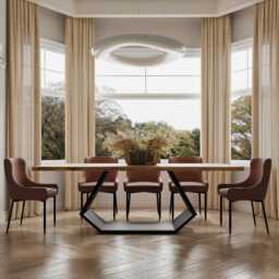Hardwood Solid Oak Dining Table With Steel Base - Industrial Rustic Handmade Kitchen 047 - thumbnail 2