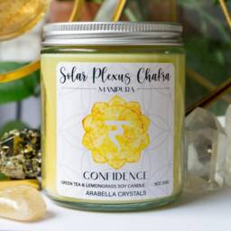 Solar Plexus Chakra Candle Green Tea Lemongrass Scent, Citrine Crystal - thumbnail 3