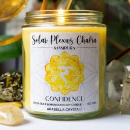 Solar Plexus Chakra Candle Green Tea Lemongrass Scent, Citrine Crystal - thumbnail 2