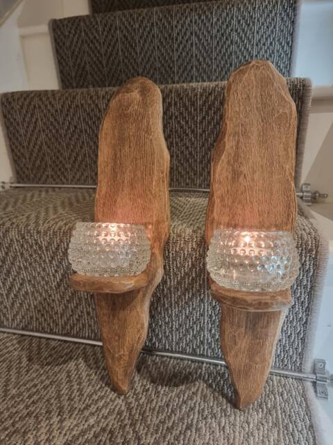 Pair Of Handmade Solid Oak Rustic Sconces 40x10 cm With Tudor Wax Finish .candles /Glass Not Included - image 1