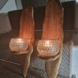 Pair Of Handmade Solid Oak Rustic Sconces 40x10 cm With Tudor Wax Finish .candles /Glass Not Included - thumbnail 3