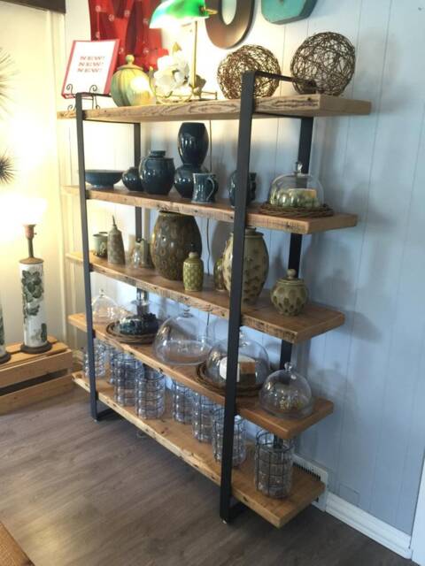 Reclaimed Wood Bookcase Rustic Shelving Unit, Steel Frame - image 1