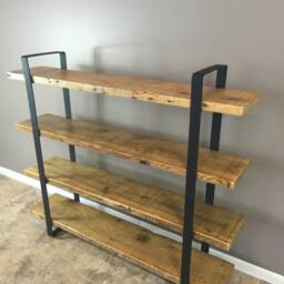 Reclaimed Wood Bookcase Rustic Shelving Unit, Steel Frame - thumbnail 3