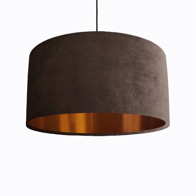 Brown Lampshade in Velvet With Copper Lining - image 1