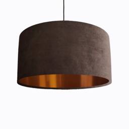 Brown Lampshade in Velvet With Copper Lining - thumbnail 1