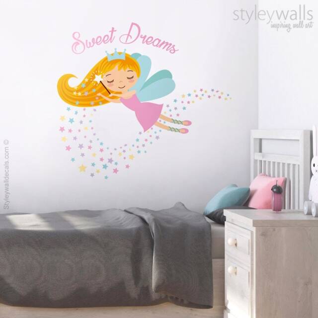 Fairy Wall Decal, Sweet Dreams Decal Sticker, Princess Decor, Stars Girls Nursery Room Decor Art - image 1
