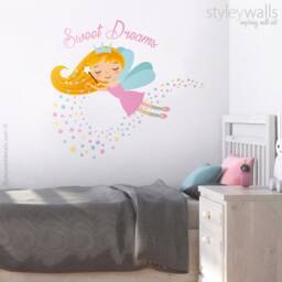 Fairy Wall Decal, Sweet Dreams Decal Sticker, Princess Decor, Stars Girls Nursery Room Decor Art - thumbnail 1