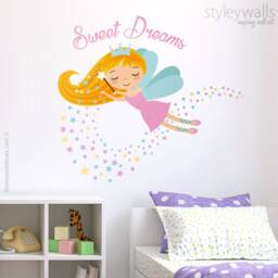 Fairy Wall Decal, Sweet Dreams Decal Sticker, Princess Decor, Stars Girls Nursery Room Decor Art - thumbnail 2