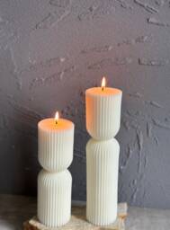 Large Hourglass Candle - Ribbed Soy Wax Pillar Modern Sculptural Decor - thumbnail 1