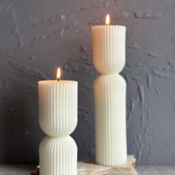 Large Hourglass Candle - Ribbed Soy Wax Pillar Modern Sculptural Decor - thumbnail 2