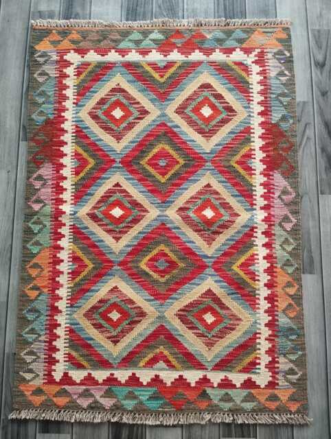 Classic Kilim Rug, Handmade Artisan Afghan Turkish Persian Qashqai Navajo Bohemian Natural Wool Flatweave Multicolour Rug 115x81 cm - image 1