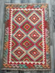 Classic Kilim Rug, Handmade Artisan Afghan Turkish Persian Qashqai Navajo Bohemian Natural Wool Flatweave Multicolour Rug 115x81 cm - thumbnail 1