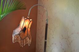 Ombre Silk Lampshade Victorian Scalloped Fabric Shade With Beaded Dangles - thumbnail 1