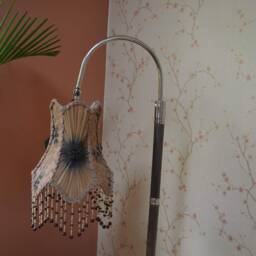 Ombre Silk Lampshade Victorian Scalloped Fabric Shade With Beaded Dangles - thumbnail 3
