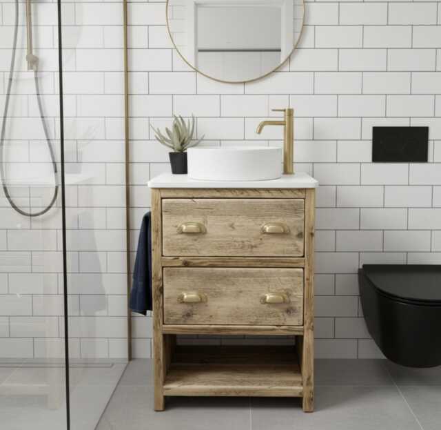Reclaimed Timber Vanity Unit, Custom Made Bathroom Furniture, Handmade Solid Wooden With Drawers - image 1