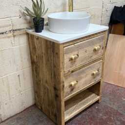 Abingdon - Reclaimed Bathroom Vanity Unit Handmade Solid Wood Cabinet With Drawers - thumbnail 2