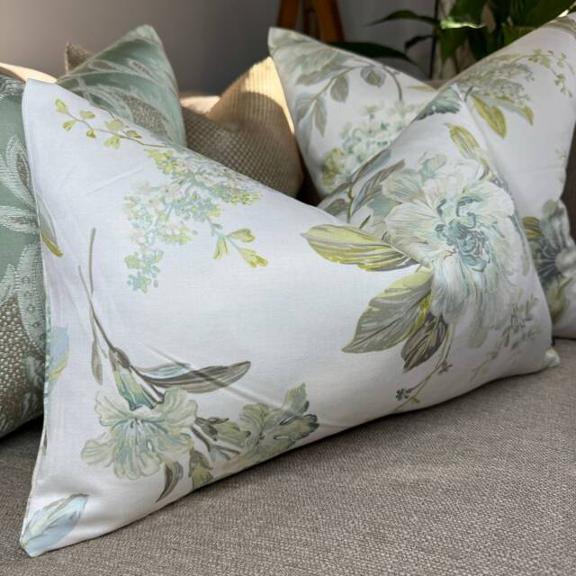 "Cushion Cover - Pillow Floral Pattern Design Green Flowers For Chair/Sofa/Bed Designer Countryside Home 12"" X 20" - image 1
