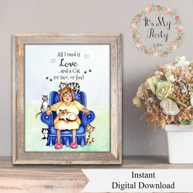 Crazy Cat Lady A4 Wall Art Sign Printable Digital Download - image 1