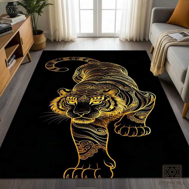 Golden Tiger Rug, Black & Gold Luxury Area Carpet - image 1