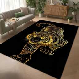 Golden Tiger Rug, Black & Gold Luxury Area Carpet - thumbnail 2
