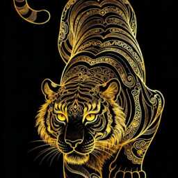 Golden Tiger Rug, Black & Gold Luxury Area Carpet - thumbnail 4