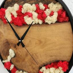 Handmade Moss & Olive Wood Wall Clock Boho Home Decor - thumbnail 3