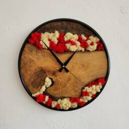 Handmade Moss & Olive Wood Wall Clock Boho Home Decor - thumbnail 1