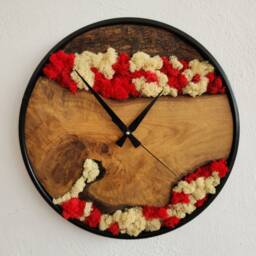 Handmade Moss & Olive Wood Wall Clock Boho Home Decor - thumbnail 2