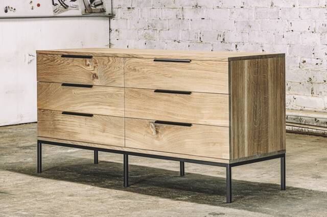 Handmade Oak Wood Commode Modern Rustic Steel Frame Dresser - image 1