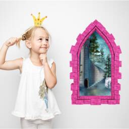 Unicorn Castle Window Wall Decal 3D Sticker Medieval Stone Portal Mural For Childrens Bedroom Decor - thumbnail 3