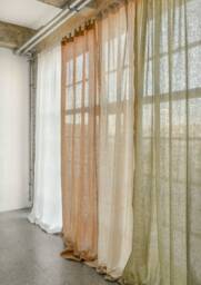 Tab Top Linen Curtain Panel, Semi-Sheer Washed Curtain, Custom Size Drapes - thumbnail 1