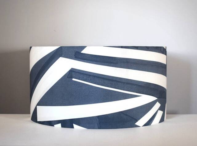 Inky Blue Lampshade Geometric Pattern, 20cm To 50cm Diameter, Modern Stripe Custom Made Drum Shade Handmade By Vivid Shades - image 1